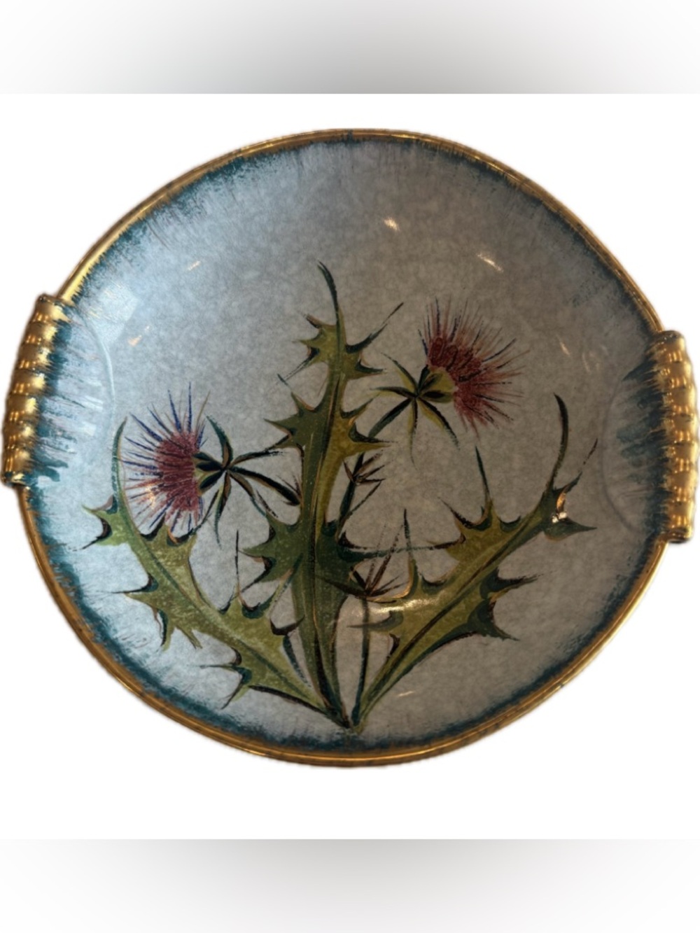 Vintage SACA Sesto Florentino Italian Footed Bowl~ 8.5”~ Thistle Motif